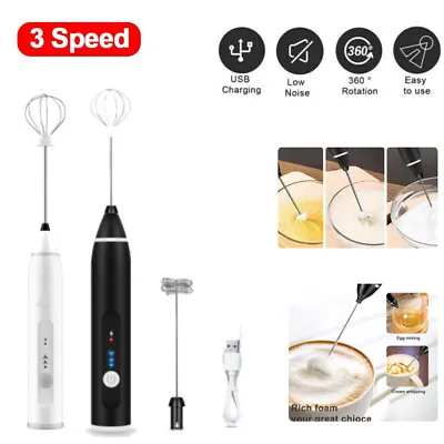 Electric Milk Frother Double Whisk Handheld Coffee Foam Mixer USB Rechargeable • $10.85