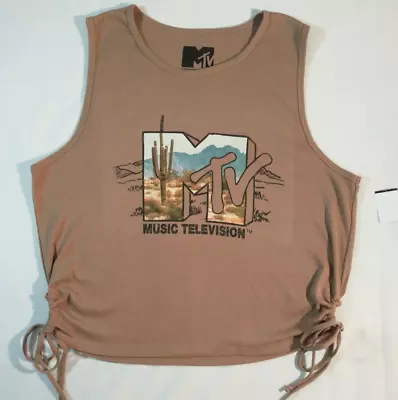 Licensed MTV Logo W/ Desert Picture Tied Roching Sides Tank Crop Top Size 1X • £14.48