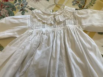£15 • Buy Edwardian Baby's Christening Gown Hand Embroidered Lace Yolk & Frilled Collar 3