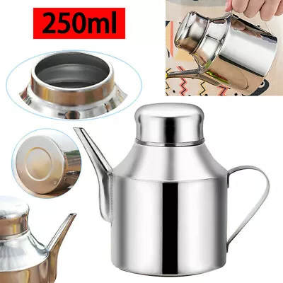 250ml Olive Oil Can Bottle Cooking Jar Pourer Vinegar Dispenser Stainless Steel • £8.82