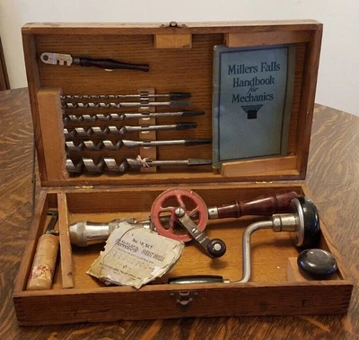 $450 • Buy Rare Vintage Millers Falls Tool Kit, Bit Brace No 1323, Hand Drill, Wood Box