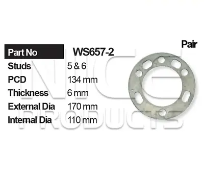 Wheel Spacers 5 & 6 Stud 4WD For Toyota Landcruiser Pair 6mm Thick Universal • $35
