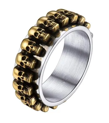 Skull Anxiety Fidget Ring Men's Extra Large Z3 Gothic Jewellery Steel Gift • £11.95