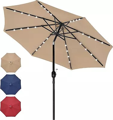 9' Solar Tilt/Crank Umbrella 32 LED Lighted Patio Umbrella Table Market Umbrella • $68.99