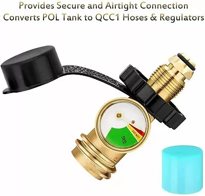 Propane Tank Brass Adapter W/ Pressure Meter Gauge For LP Gas Grill BBQ RV Set • $18.79