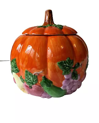 Vintage Ceramic Pumpkin Cookie Jar W/Fruit Halloween RUSS New In Box/PERFECT CON • $17.95