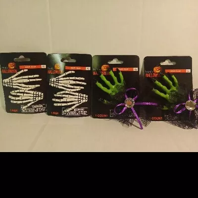 4 Pair Of Skeleton Hand Hair Clip Witch Halloween Goth Costume Spooky Creepy New • $16.99