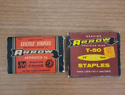 2 Vintage Arrow T-50 Staples Boxes • 1/2 Inch Ceiltite + 1/4 Inch 6mm Precision • $12