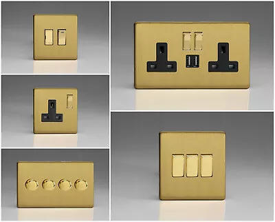 Varilight Screwless Brushed Brass Range - Black Inserts & Brass Switches • £80.50