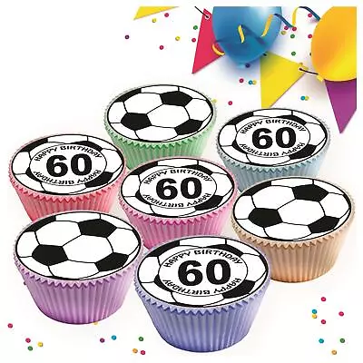 60th Age 60 Happy Birthday Football Edible Cupcake Toppers Cake Decorations 8518 • £2.99