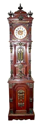 Mint 1901 Ansonia Mahogany Antique Standing Brass Trim Grandfather Floor Clock • $16500