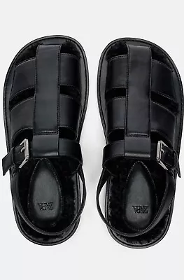 Zara Women's Black Cage Sandals With Faux Fur Size/6 Bnwt • £34.99