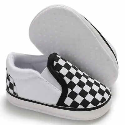 Vans Style Canvas Newborn Baby Shoes Pram Shoes Black White Checked 0-6 Months • £10.99