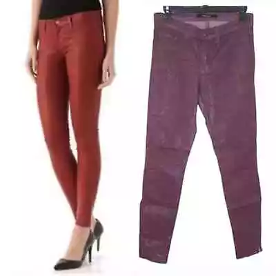 J Brand Burgundy Skinny Jeans Size 27 Distressed Coated Leather Look • $21.25