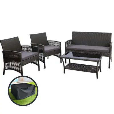 $310.36 • Buy Gardeon Outdoor Furniture Dining Set Outdoor Lounge Setting Rattan Patio Grey