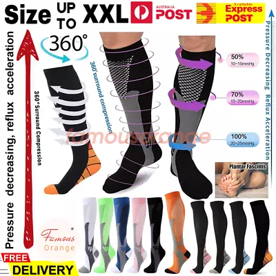 Compression Socks Varicose Veins Marathon Running Anti Fatigue Rugby Stocking AU • $9.99