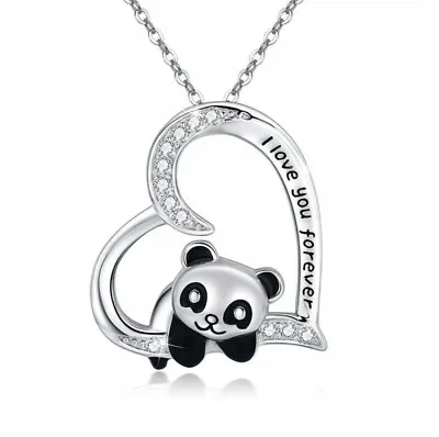 Silver Cute Baby Panda Necklace Dazzling Heart Chain I Love You Best Girls Gift • £4.99