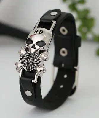 Harley Motorcycle Leather Bracelet Men Adjustable  Skeleton Cross Bracelet • $19.95