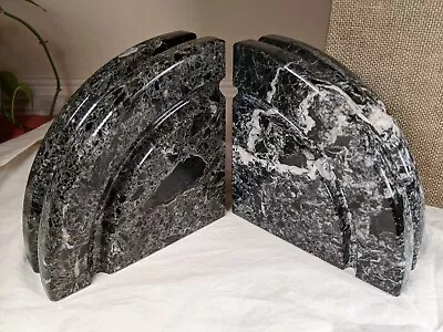 Pair Of 1970s Italian Post Modern Black Marble Hand Carved Bookends • $255