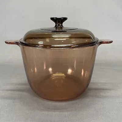 Corning Ware Vision Amber Stock Stew Pot 3.5 Liter Pyrex Lid Cookware France • $49.99