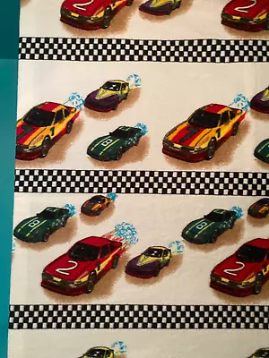 Nascar Black Checker Hot Wheel Car Race Track Fleece Fabric White 60  X 28.5  • $9.29