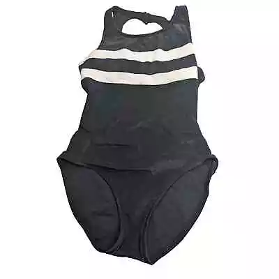 Vintage 1990s Concepts Sirena Womens Sz 12 One Piece Swimsuit Black White Ribbed • $13.50