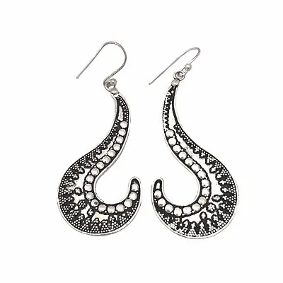 Moroccan Silver Curl Drop Big Statement Earrings - Handmade In Morocco • $35