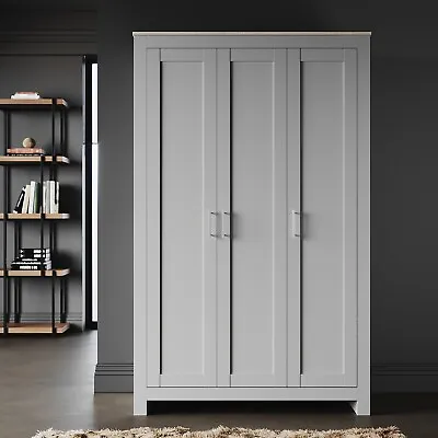 Matte Grey 3 Door Wardrobe Storage Cupboard With Shelves Rail Bedroom Furniture • £192.68