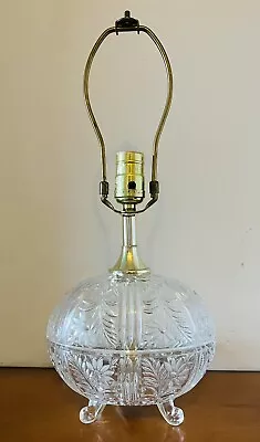 Vintage Cut Crystal Oval Egg Shaped Table Lamp Floral Design • $59