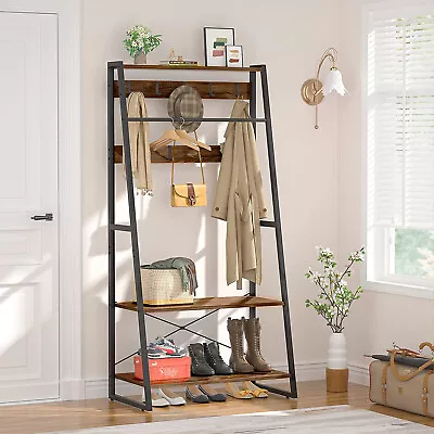 Freestanding Entry Coat Stand Hall Tree Shoe Rack Scarf Bag Hanger Open Wardrobe • $89.97