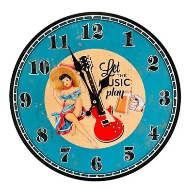 13 Inch Round Wall Clock - Battery Operated Decorative Retro Themed Music Pla... • $37.82