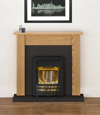 Electric Fire Oak Fireplace Surround Black Hearth Black Led Pebbles Bnib • £318.98