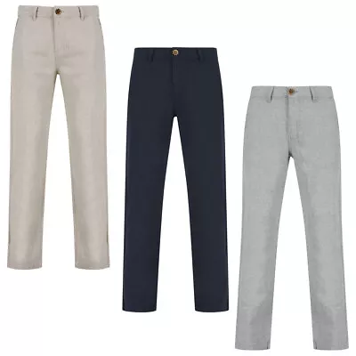 Tokyo Laundry Linen Trousers Men's Straight Leg Light Cotton Chino Summer Pants • £21.99