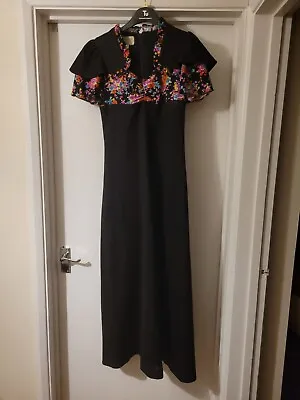 £35 • Buy Vintage 60's/70's A-Line Maxi Dress, Black, Floral  Pink/blue