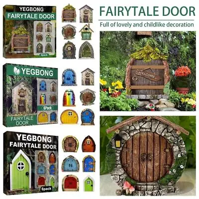 6Pcs Elf Fairy Door Miniature Garden Tree Doors Miniature Yard Art Sculptures • £6.17