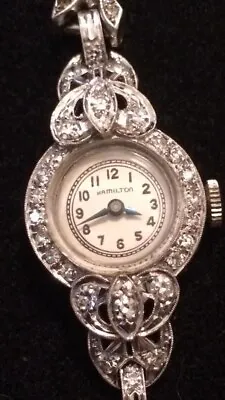 Antique Ladies Platinum Diamond Hamilton Deco Wrist Watch • $410