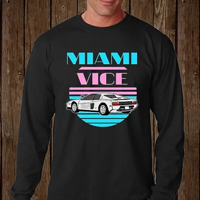 Miami Vice Police Car Don Johnson Long Sleeve Black T-Shirt Size S-2XL • $24.99