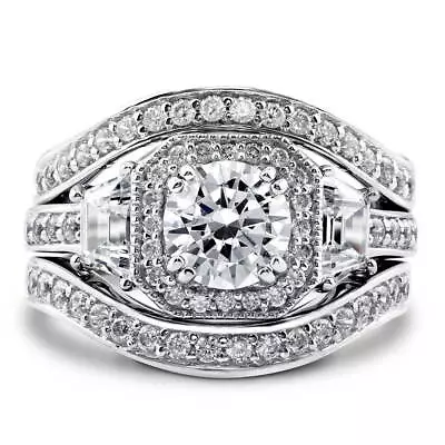 BERRICLE Sterling Silver Halo Round CZ Vintage Style Wedding Engagement Ring Set • $139.90