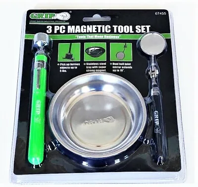 3pc GRIP TOOL SET MAGNETIC PARTS TRAY TELESCOPING 5LB MAGNET INSPECTION MIRROR • $14.99