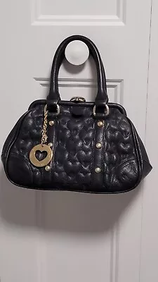 Lovcat Paris Black Quilted Leather Heart Handbag Purse Logo • $45