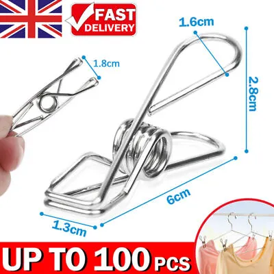 £3.59 • Buy 20-100 Stainless Steel Washing Line Clothes Pegs Hang Pin Metal Clips Clamps UK