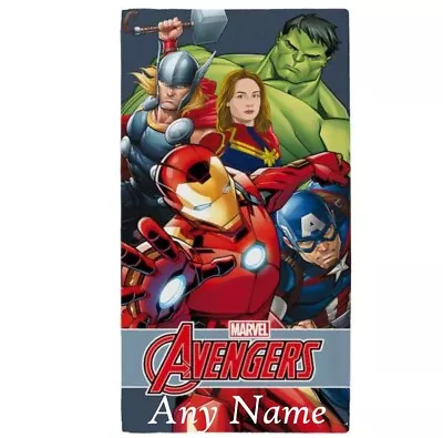 PERSONALISED Mens Boys MARVEL AVENGERS Beach Towel  100% Cotton 70x140 With Name • £14.99