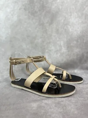 VINCE Crete Beige Leather Strappy Gladiator Thong Sandals Women's Size 7 • $40
