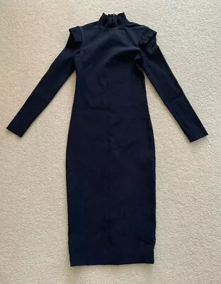 $251 • Buy Scanlan Theodore Navy Tight Knit Crepe Fitted Bodycon Long Sleeve Dress 6 (XS)