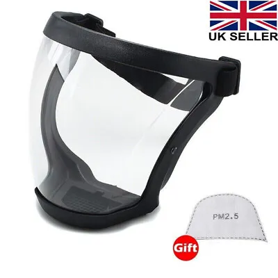 Anti-fog Shield Safety Full Face Protective Head Cover Transparent Mask+2filter • £6.89