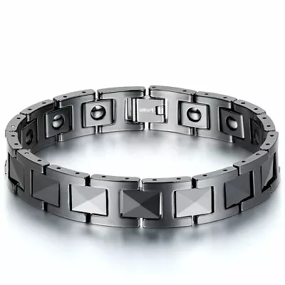 12MM Polished Black Ceramic Link Magnetic Healthy Biker Bracelet For Men 8.3  • $17.99