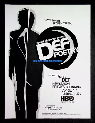 Mos Def Poetry HBO TV Channel 2003 Trade Print Magazine Ad Poster ADVERT • $9.99
