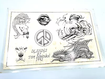 Vtg Tattoo Shop Flash #10 1990s 90s Woman Nude Lips TOM DONOVAN Lion Dragon Surf • $99.99