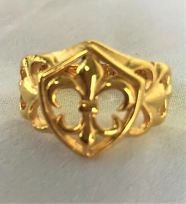 Man's  Stainless Steel Gold Plated Fleur-De-Lis Ring Size 10 To 14 • $9.85