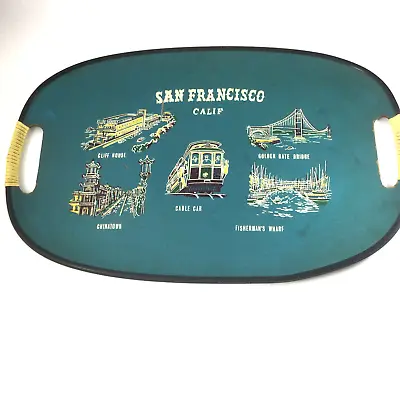 Vintage Fiberglass Tray San Francisco California View Blue Brown 18  • $16